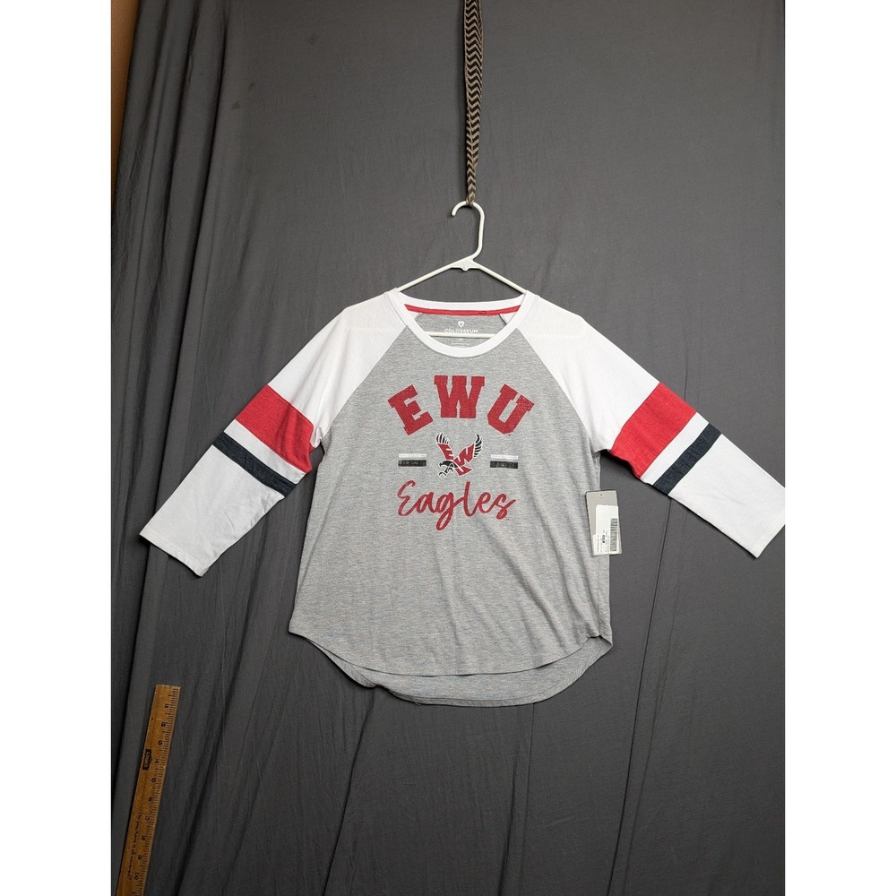 Colosseum Grey and white raglan-style shirt featuring "EWU Eagles" Size Medium